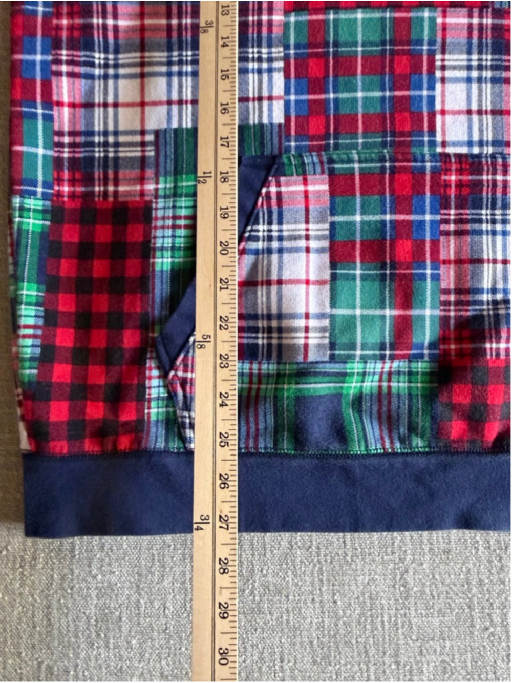 Lands' End Serious Sweats patchwork plaid pullover hoodie sweatshirt size large - Picture 10 of 11